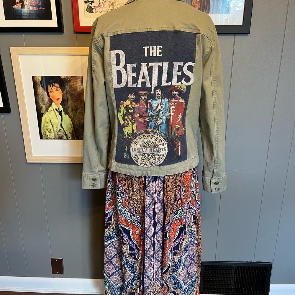 The Beatles Up-Cycled Green Soft Denim Style Jacket Women’s Size XL